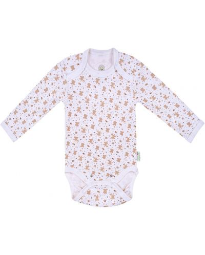 Бебешко боди с дълъг ръкав Bio Baby - Органичен памук, 68 cm, 4-6 месеца, екрю-бяло - 1