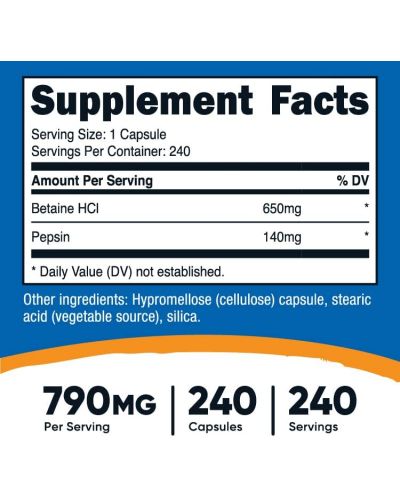 Betaine HCL + Pepsin, 240 капсули, Nutricost - 2