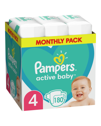 Бебешки пелени Pampers - Active Baby 4, 180броя - 1