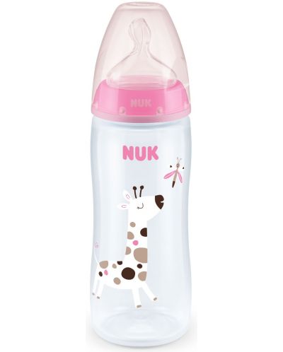 Бебешко шише Nuk First Choice - Temperature control, 360 ml, розово, жираф - 1