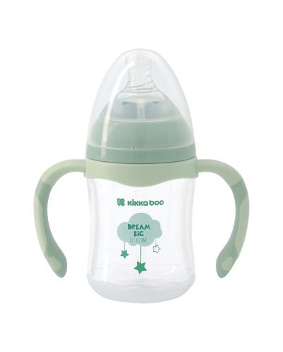 Бебешко шише с широко гърло KikkaBoo Clouds - С антиколик биберон, 180 ml, мента - 1