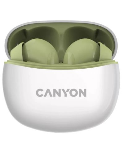 Безжични слушалки Canyon - TWS5, бели/зелени - 2