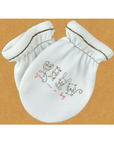 Бебешки ръкавички For Babies - Give me a hug, червен надпис - 1