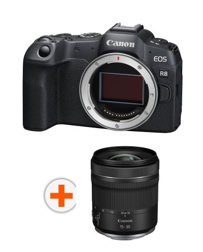 Безогледален фотоапарат Canon - EOS R8, 24.2MPx, черен + Обектив Canon - RF, 15-30mm, f/4.5-6.3 IS STM - 1