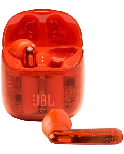Безжични слушалки с микрофон JBL - T225 Ghost, TWS, оранжеви - 1