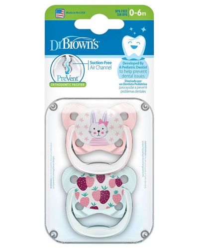 Бебешка залъгалка Dr. Brown's - PreVent, 0-6 месеца, 2 броя, розови - 4