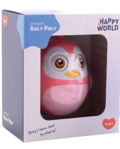 Бебешка дрънкалка Happy World - Roly Poly, Penguin 2, розова - 2