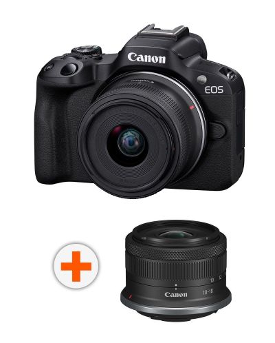 Безогледален фотоапарат Canon - EOS R50, RF-S 18-45mm, f/4.5-6.3 IS STM + Обектив Canon - RF-S, 10-18mm, f/4.5-6.3, IS STM - 1