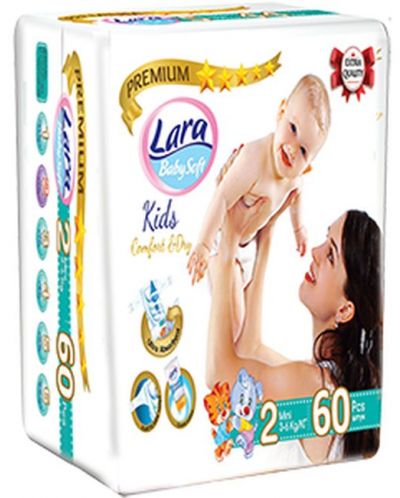 Бебешки пелени Lara Premium - Mini, 3-6 kg, 60 броя - 1