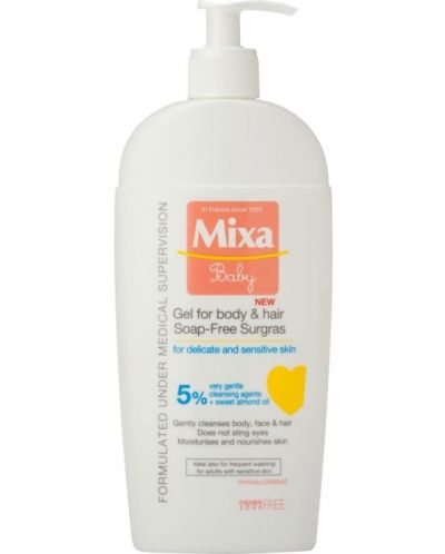 Бебешки гел за коса и тяло Mixa, 400 ml - 1
