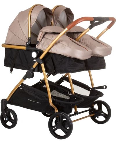 Бебешка количка за близнаци Chipolino - Дуо Смарт, златисто бежова - 1