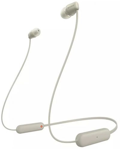 Безжични слушалки с микрофон Sony - WI-C100, бежови - 1