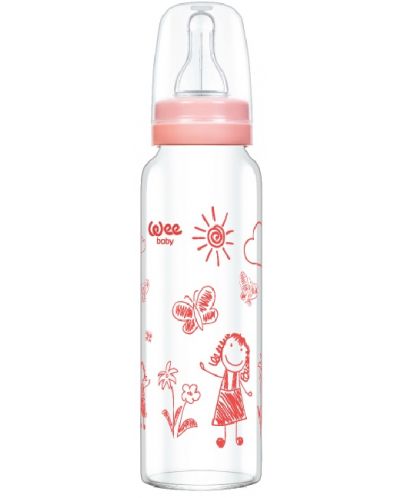 Бебешко шише от топлоустойчиво стъкло Wee Baby Classic, 180 ml, розово - 1
