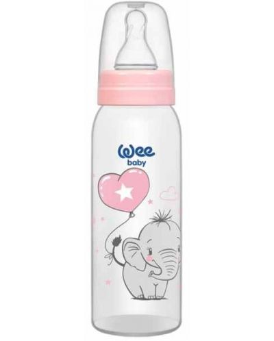 Бебешко шише Wee Baby Classic - 250 ml, розово със слонче - 1