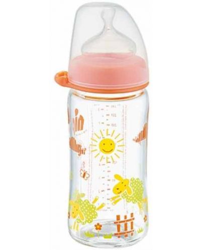 Бебешко шише NIP - РР, Flow M, 0 м+, 260 ml, Girl, оранжево - 1
