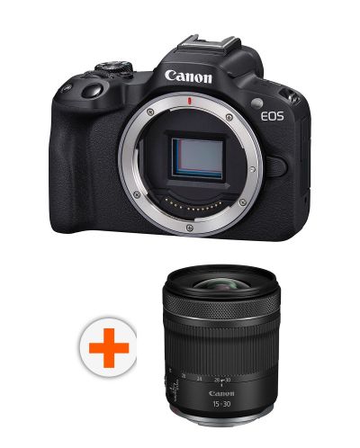 Безогледален фотоапарат Canon - EOS R50, 24.2MPx, черен + Обектив Canon - RF, 15-30mm, f/4.5-6.3 IS STM - 1