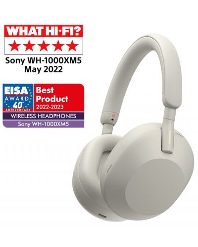 Безжични слушалки с микрофон Sony - WH-1000XM5, ANC, сребристи - 1