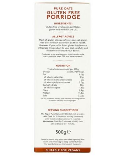 Pure Oats Gluten Free Porridge, 500 g, Alara - 2