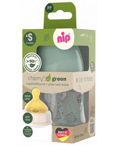 Бебешко шише NIP Green - Cherry, Flow S, Boy, 0 м+, 150 ml, зелено - 4