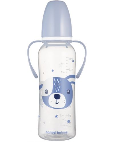 Бебешко шише с дръжки Canpol - Cute Animals, 250 ml, синьо - 1