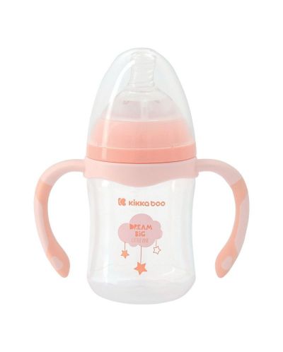 Бебешко шише с широко гърло KikkaBoo Clouds - С антиколик биберон, 180 ml, розово - 1