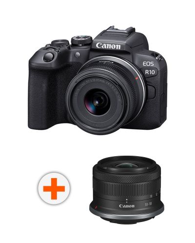 Безогледален фотоапарат Canon - EOS R10, 18-45mm STM, Black + Адаптер Canon EF-EOS R + Обектив Canon - RF-S, 10-18mm, f/4.5-6.3, IS STM - 1