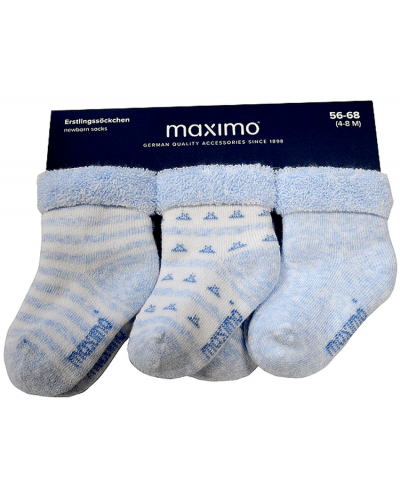Бебешки хавлиени чорапи Maximo - Фигури, сини - 1