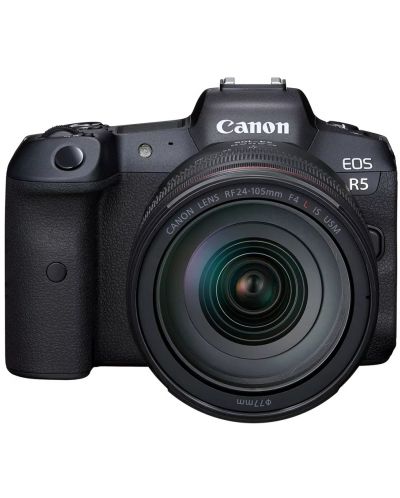 Безогледален фотоапарат Canon - EOS R5, RF 24-105mm f/4L IS USM, черен - 1