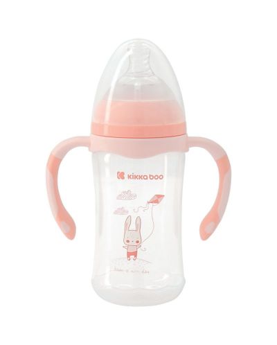 Бебешко шише с широко гърло KikkaBoo Rabbit - С антиколик биберон, 260 ml, розово - 1