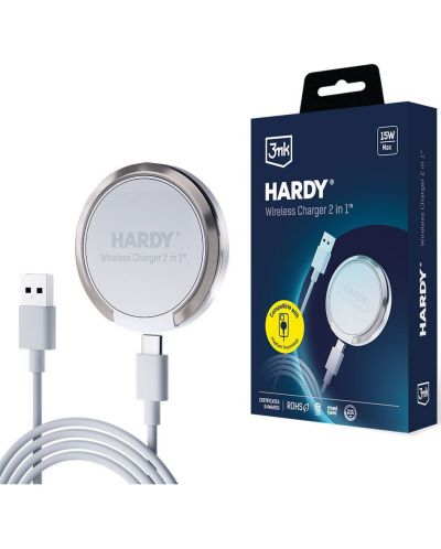 Безжично зарядно 3mk - Hardy Wireless Charger 2 в 1, 15W, бяло - 2