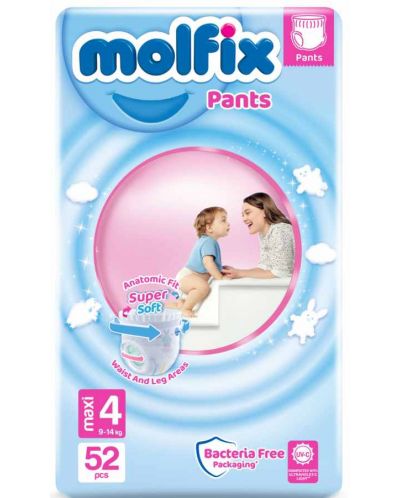 Бебешки пелени гащи Molfix - Maxi 4, 9-14 kg, 52 броя - 1