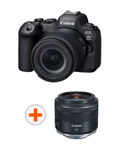 Безогледален фотоапарат Canon - EOS R6 Mark II, RF 24-105mm, f/4-7.1 IS STM + Обектив Canon - RF 35mm f/1.8 IS Macro STM - 1