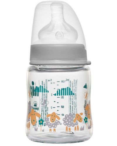 Бебешко стъклено шише NIP - Flow S, 0 м+, 120 ml - 1