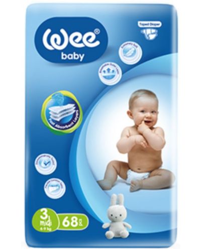 Бебешки пелени Wee Baby - Midi, размер 3, 4-9 kg, 68 броя - 1
