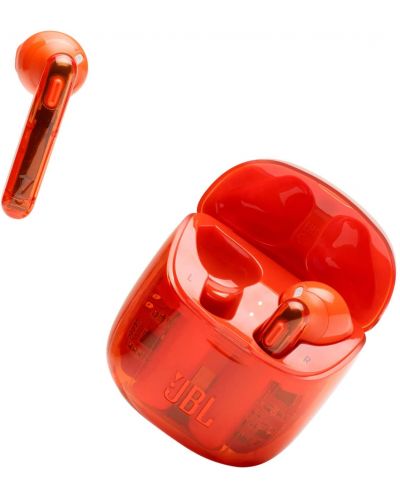 Безжични слушалки с микрофон JBL - T225 Ghost, TWS, оранжеви - 2