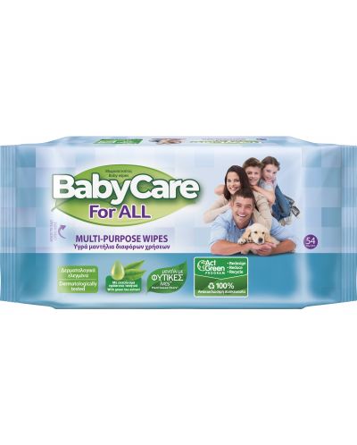 Бебешки влажни кърпи BabyCare - For Аll, 54 броя - 1