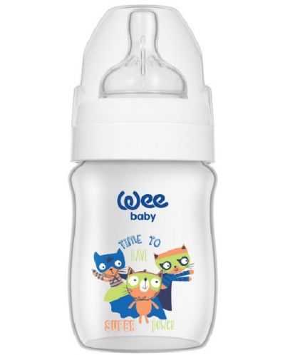 Бебешко шише Wee Baby Classic Plus, 150 ml, бяло с котета - 1