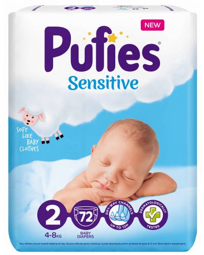 Бебешки пелени Pufies Sensitive 2, 72 броя - 1