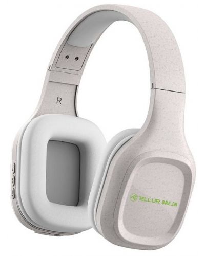 Безжични слушалки с микрофон Tellur - Green Pulse, бежови - 1