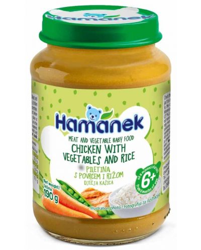 Бебешко пюре Hamanek - С пиле, зеленчуци и ориз, 6 m+ - 1