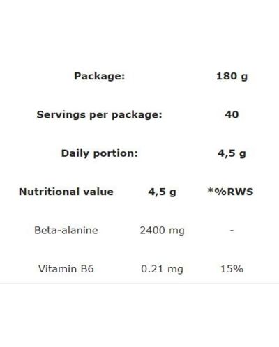Beta-Alanine Powder, диня, 180 g, Trec Nutrition - 2