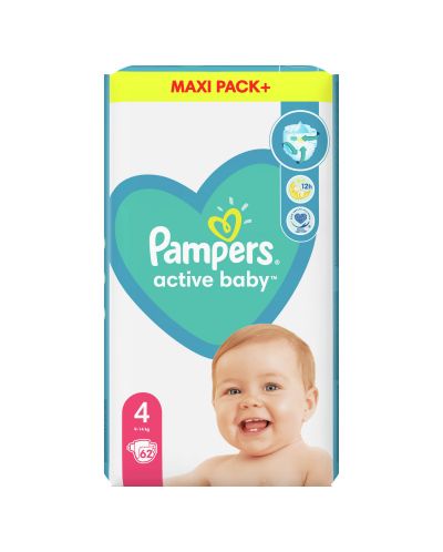 Бебешки пелени Pampers - Active Baby 4, 62 броя - 1