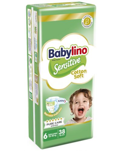 Бебешки пелени Babylino - Sensitive, Cotton Soft, VP, размер 6, 13-18 kg, 38 броя - 1