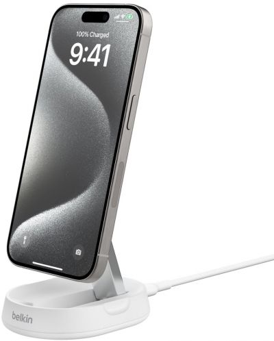 Безжично зарядно Belkin - Boost Charge Pro Convertible, Qi2, 15W, бяло - 2