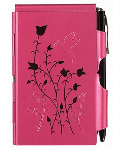 Бележник Troika Flip Notes - Raspberry Hummingbird, с метален калъф и химикалка - 1