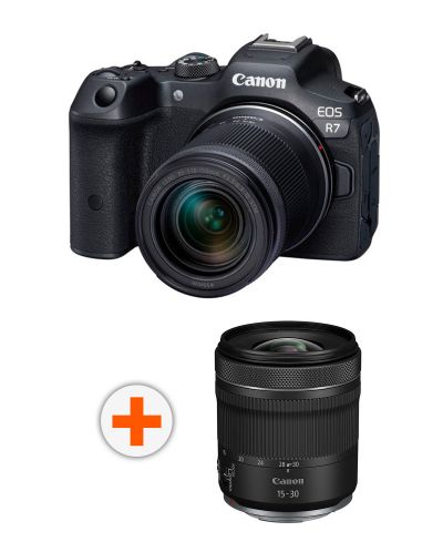 Безогледален фотоапарат Canon - EOS R7, RF-S 18-150mm IS STM, Black + Обектив Canon - RF, 15-30mm, f/4.5-6.3 IS STM - 1