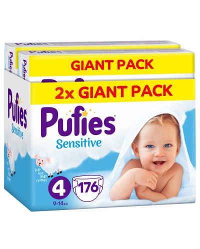 Бебешки пелени Pufies Sensitive 4, 9-14 kg, 176 броя, Giant Pack - 1