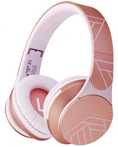 Безжични слушалки с микрофон PowerLocus - EDGE, розови/бели - 1