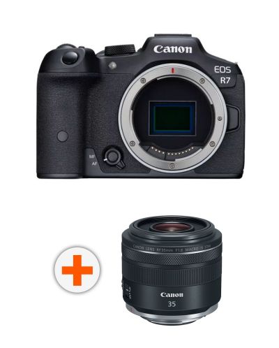 Безогледален фотоапарат Canon - EOS R7, Black + Обектив Canon - RF 35mm f/1.8 IS Macro STM - 1