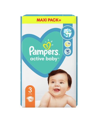 Бебешки пелени Pampers - Active Baby 3, 70 броя - 1